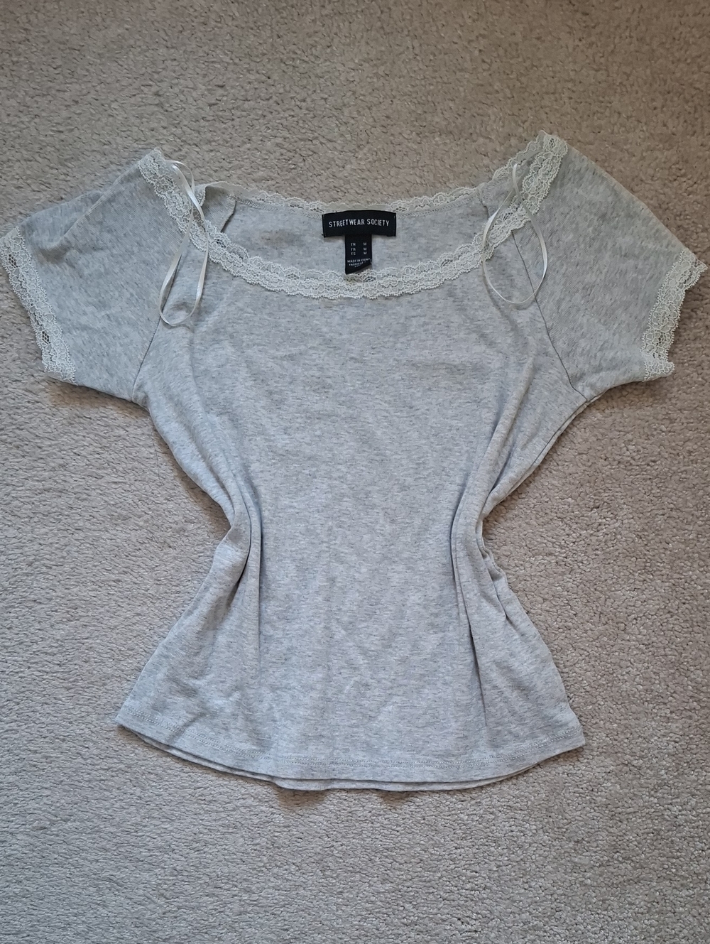 Light Grey Lace-Trim Short Sleeve Tee